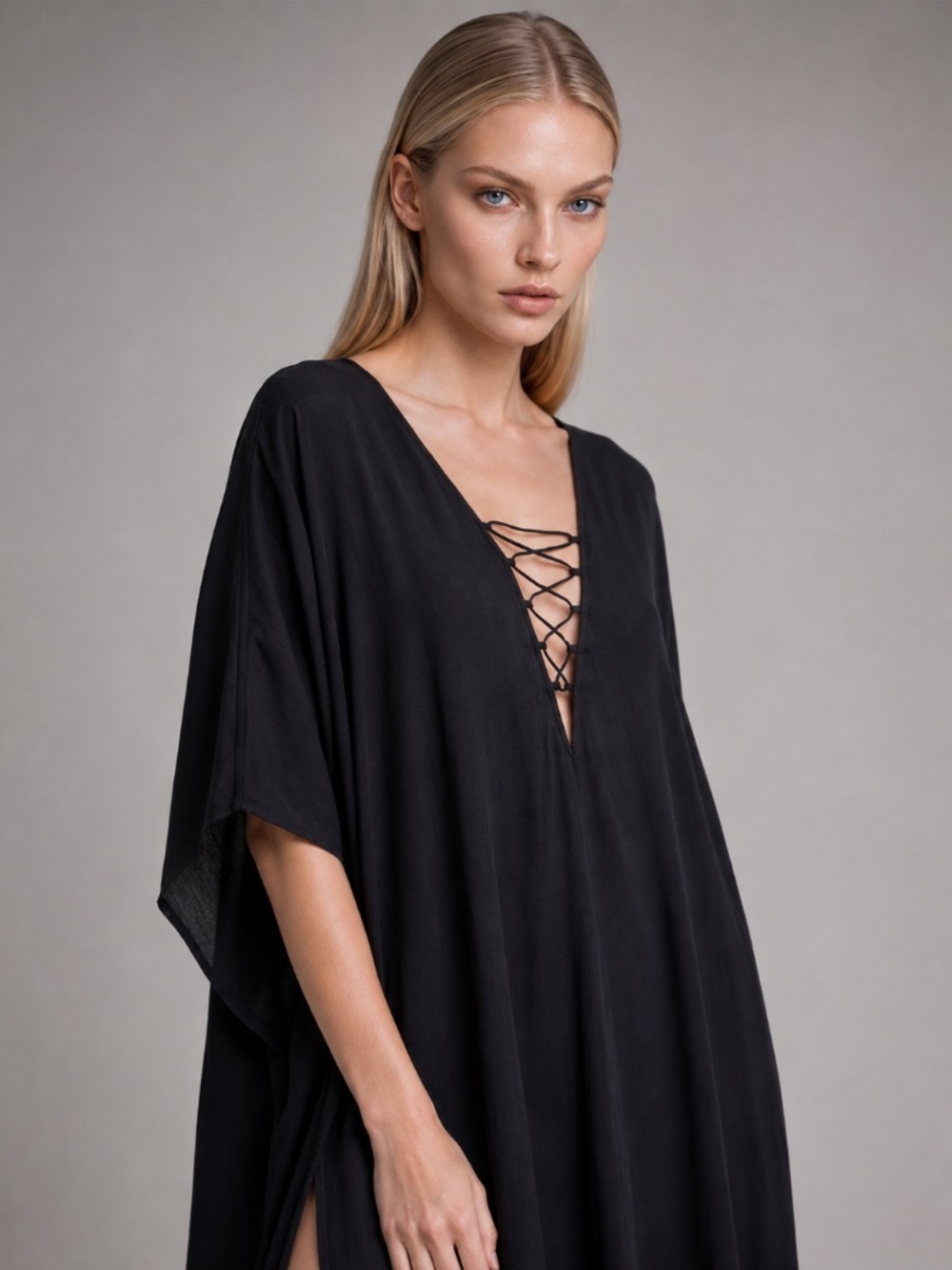 Shahida Parides Black Kaftan Maxi Dress Elegant Evening Formal Resort Gown